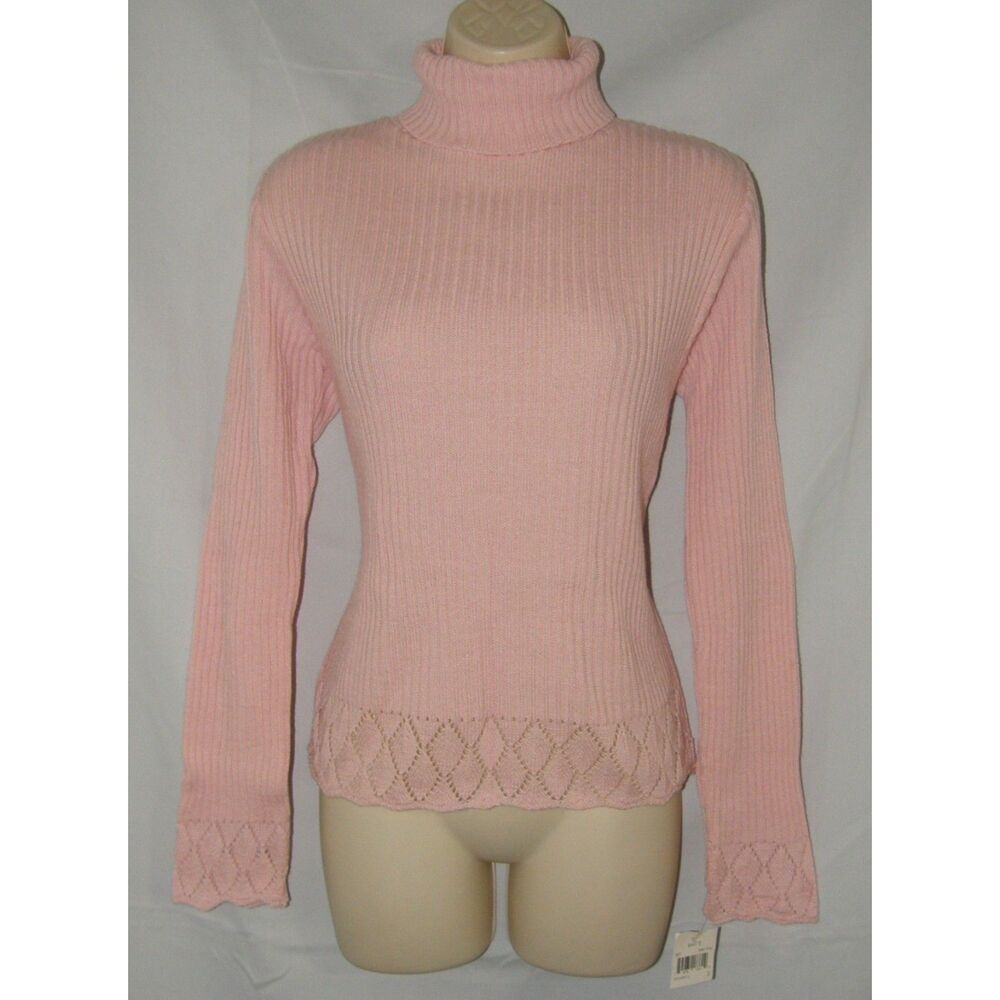 NEW Pink Sz Small Casual or Dress Stretchy Ribbed Turtleneck Lightweight Sweater